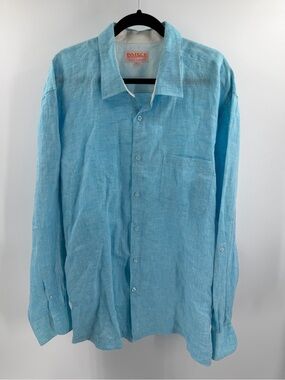 Inserch 100% Linen Light Blue Linen Men's Button-Up Shirt 3XL Beachy vacation